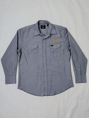 Men's Wrangler Yellowstone Embroidered Denim Pearl Snap Long Sleeve Shirt Large